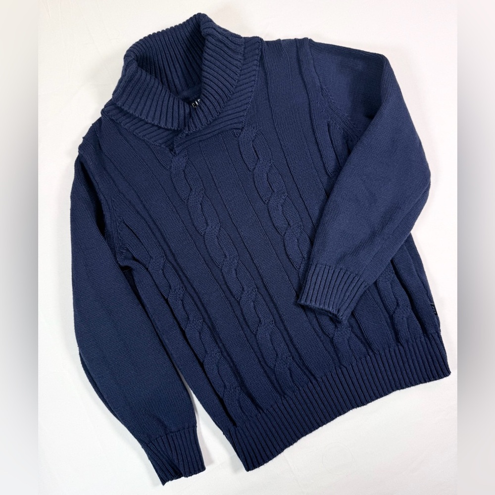 GAP KIDS Girls‎ Cable Knit Sweater XS 4-5 Navy Blue Shawl Collar Cotton